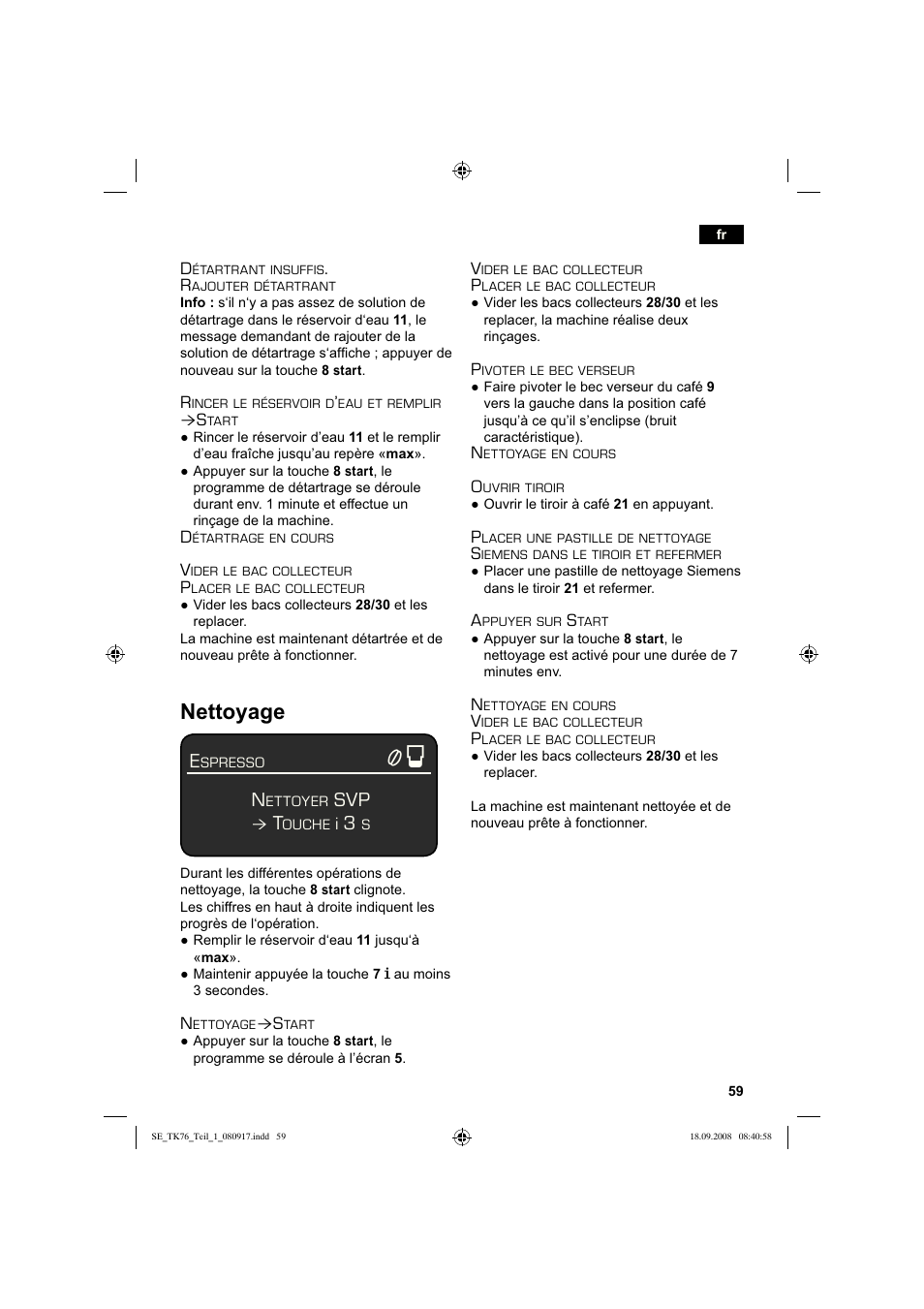 Nettoyage, Svp t | Siemens TK76009 User Manual | Page 63 / 136