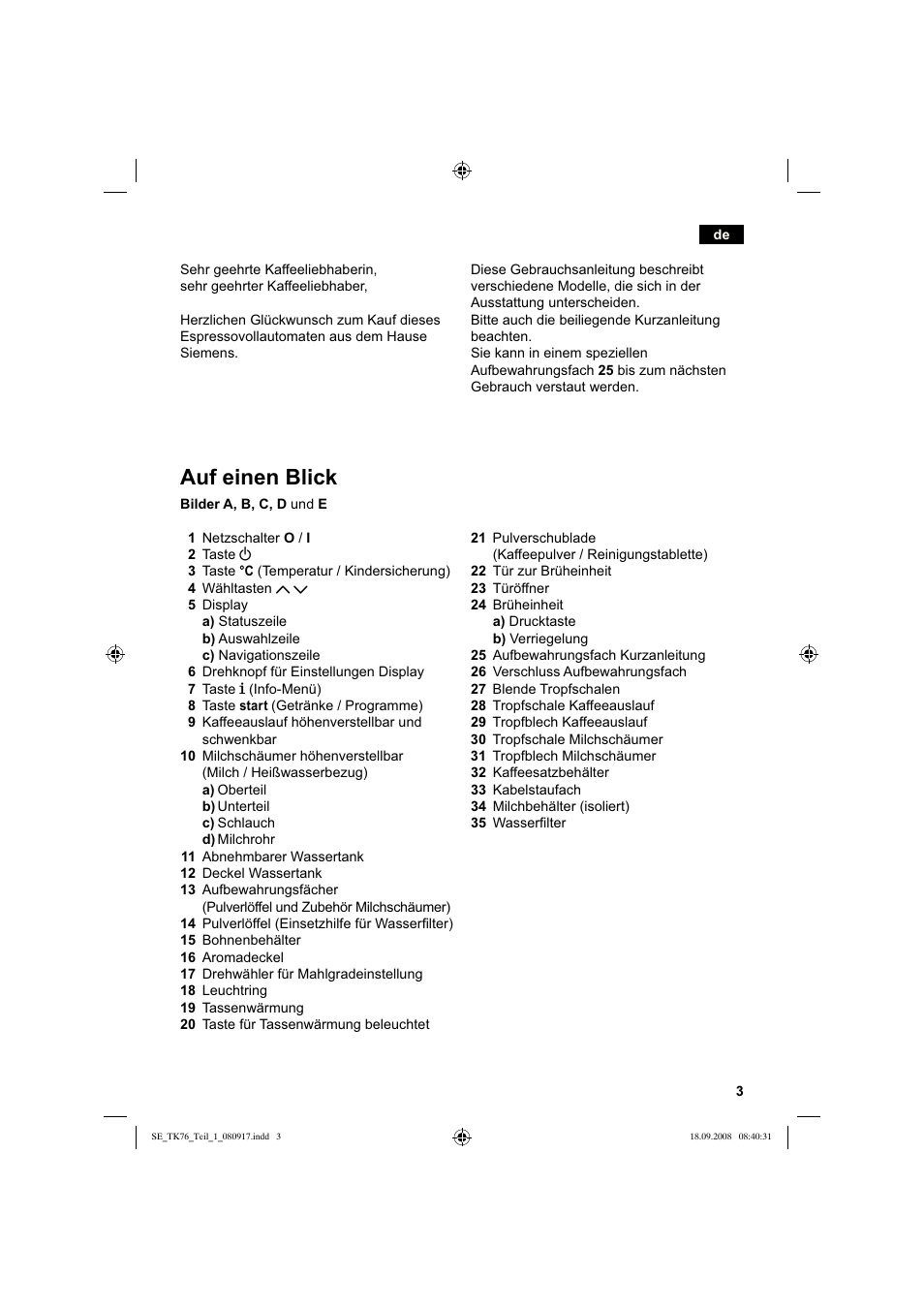 Auf einen blick | Siemens TK76009 User Manual | Page 7 / 136