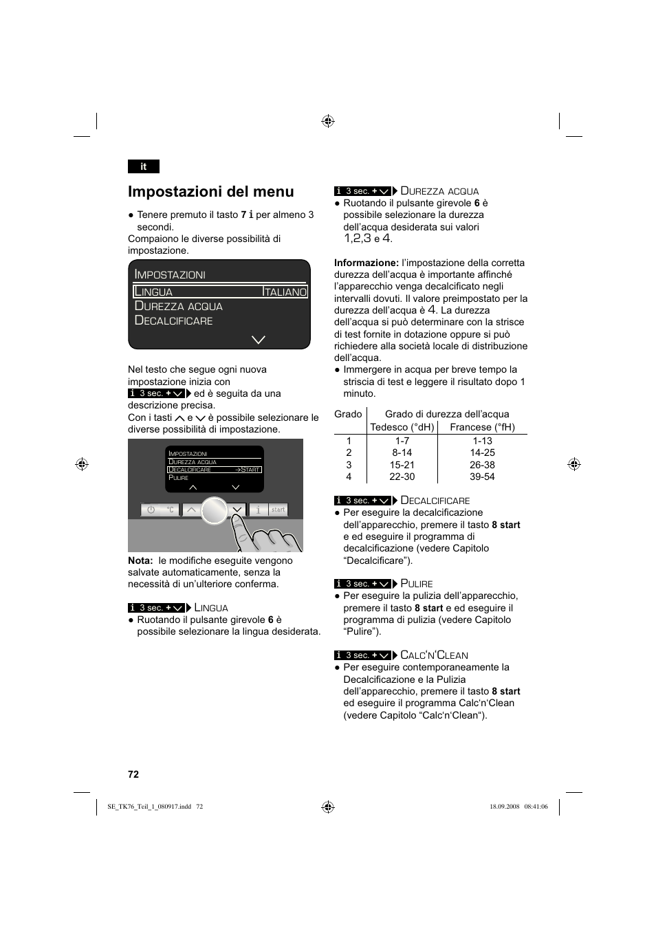 Impostazioni del menu | Siemens TK76009 User Manual | Page 76 / 136