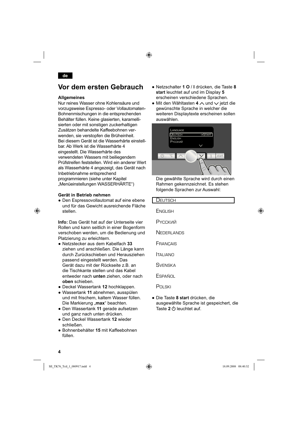Vor dem ersten gebrauch | Siemens TK76009 User Manual | Page 8 / 136