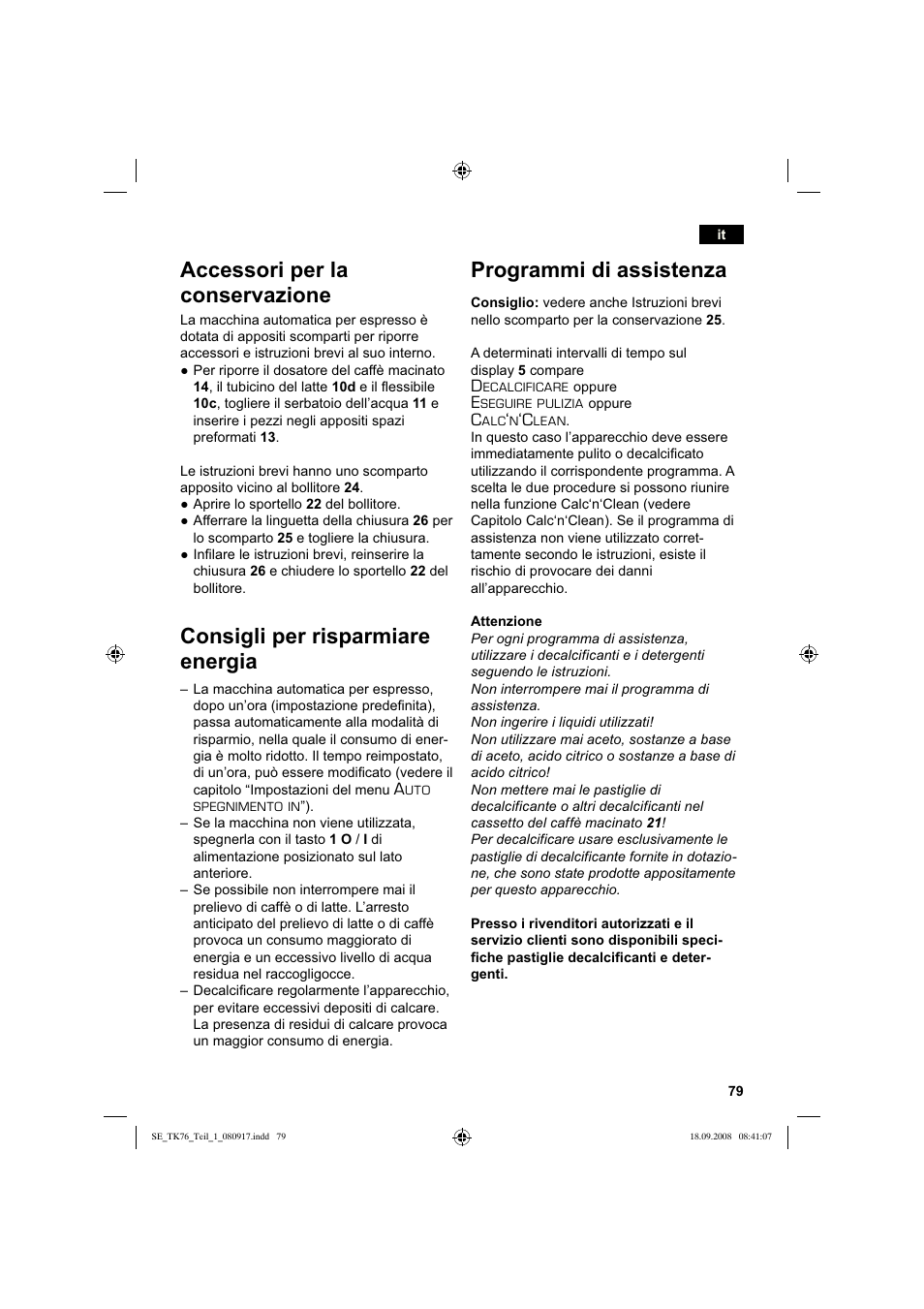 Accessori per la conservazione, Consigli per risparmiare energia, Programmi di assistenza | Siemens TK76009 User Manual | Page 83 / 136