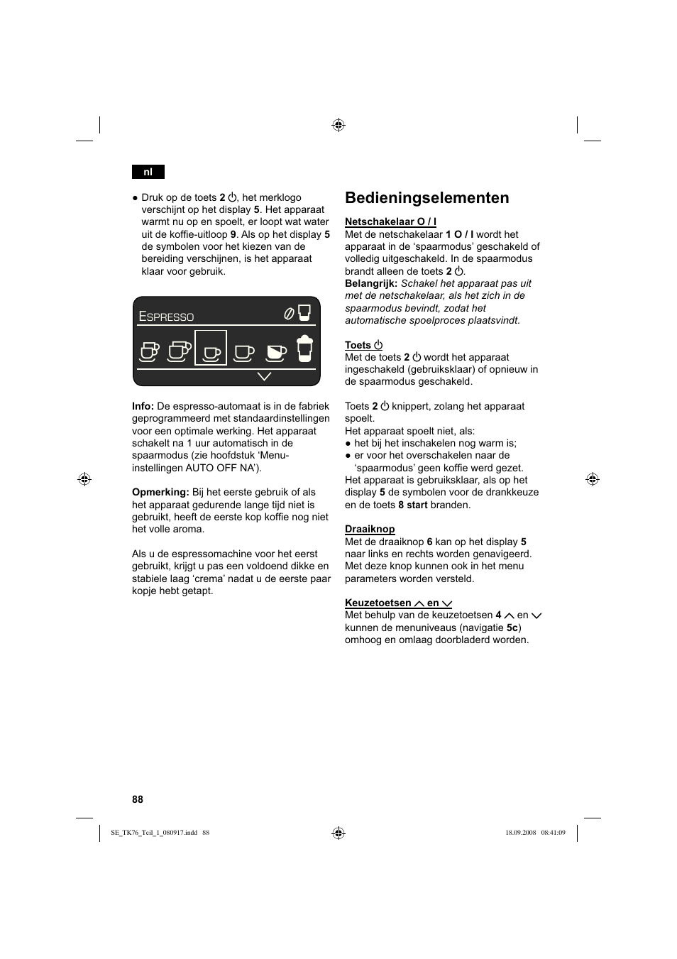Bedieningselementen | Siemens TK76009 User Manual | Page 92 / 136