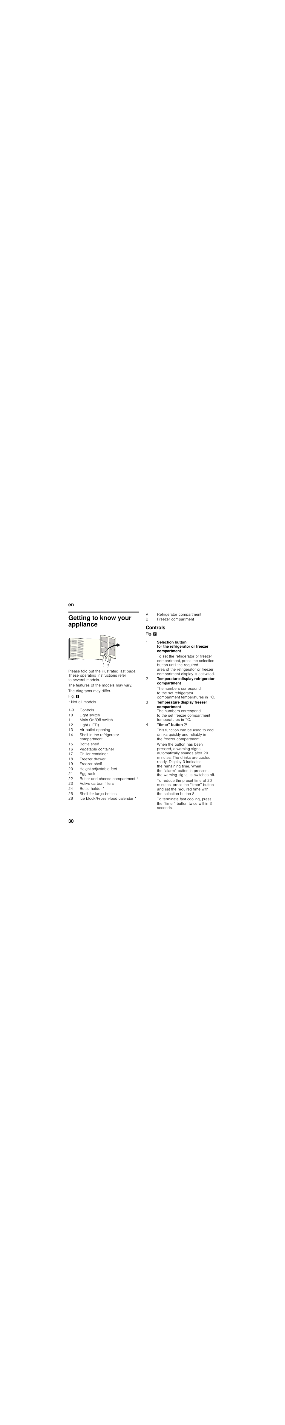 Getting to know your appliance, Controls | Bosch KGN36SR31 Réfrigérateur-congélateur combiné Premium Luxe User Manual | Page 30 / 114