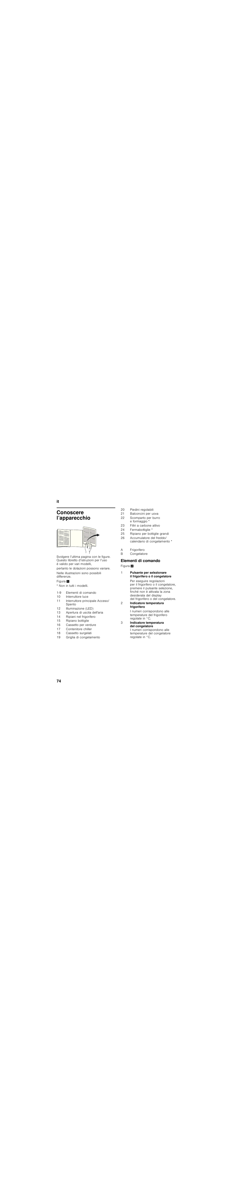 Conoscere l’apparecchio, Elementi di comando | Bosch KGN36SR31 Réfrigérateur-congélateur combiné Premium Luxe User Manual | Page 74 / 114