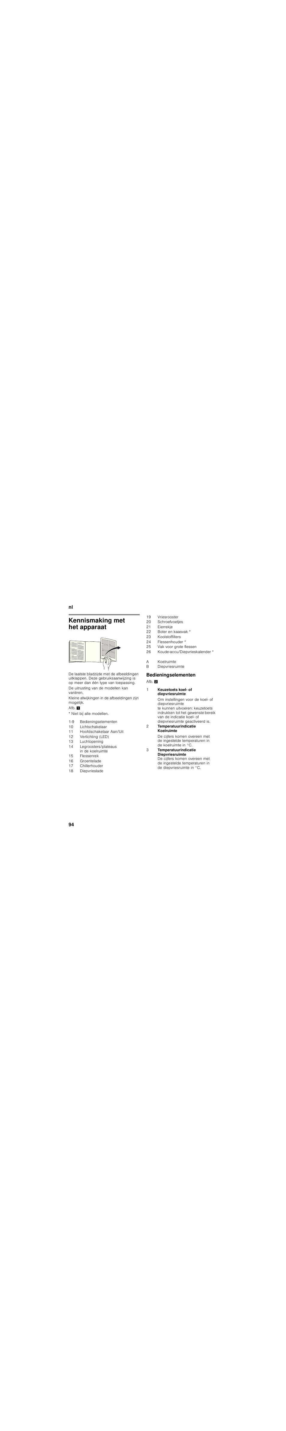 Kennismaking met het apparaat, Bedieningselementen | Bosch KGN36SR31 Réfrigérateur-congélateur combiné Premium Luxe User Manual | Page 94 / 114