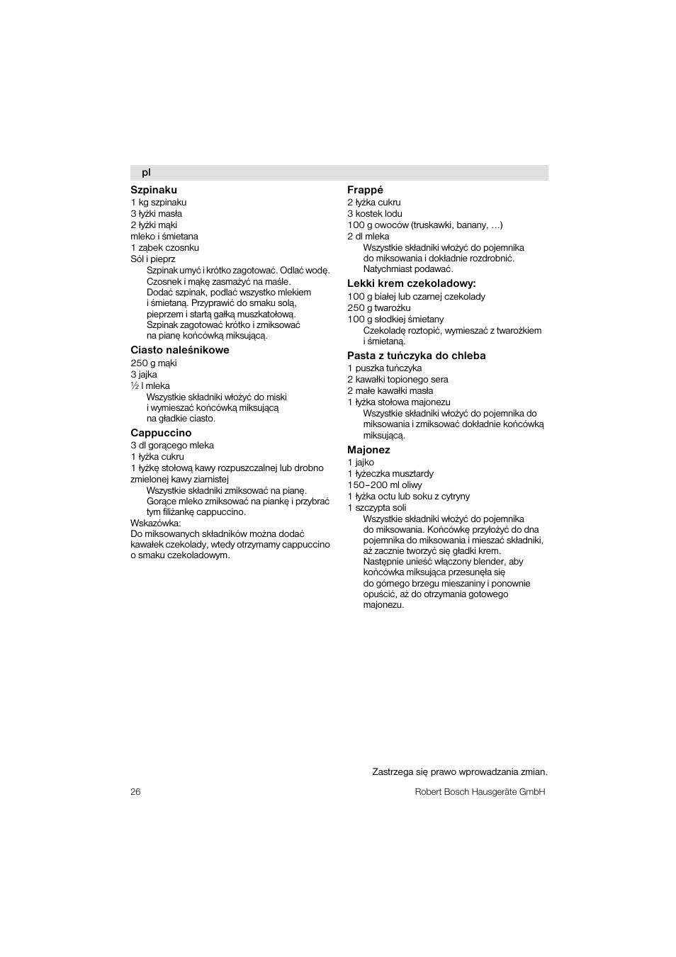 Bosch MSM76PRO Mixeur plongeant HomeProfessional PES noir User Manual | Page 26 / 36