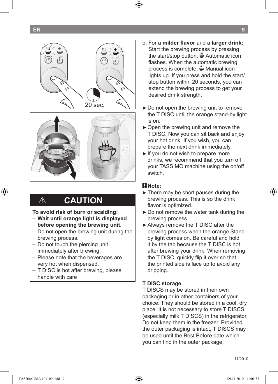 Caution | Bosch TASSIMO T20 NOIR CAFE MULTIBOISSONS TAS2002 User Manual | Page 11 / 58