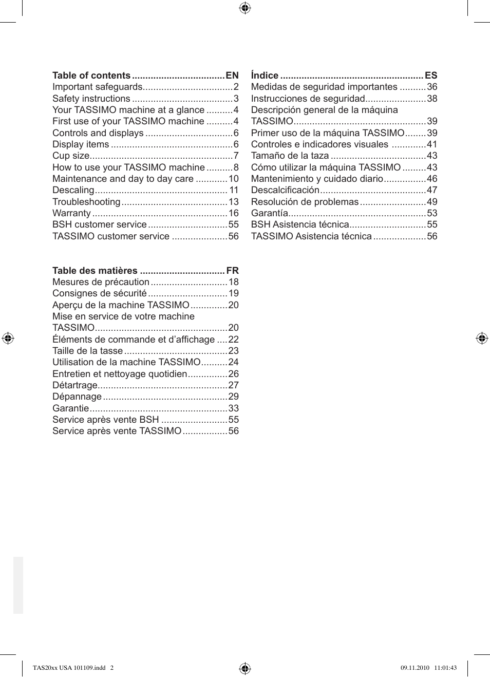 Tas20xxuc | Bosch TASSIMO T20 NOIR CAFE MULTIBOISSONS TAS2002 User Manual | Page 2 / 58