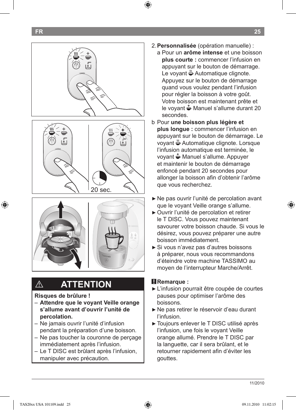 Attention | Bosch TASSIMO T20 NOIR CAFE MULTIBOISSONS TAS2002 User Manual | Page 27 / 58