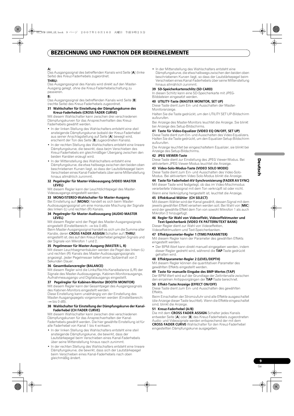 Bezeichnung und funktion der bedienelemente | Pioneer SVM-1000 User Manual | Page 101 / 326