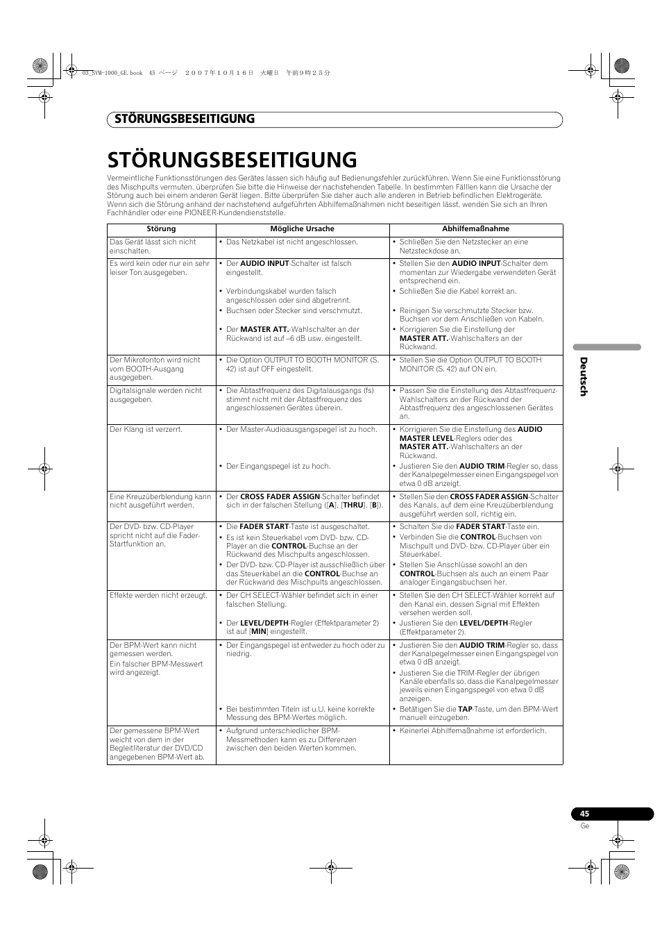 Störungsbeseitigung | Pioneer SVM-1000 User Manual | Page 137 / 326