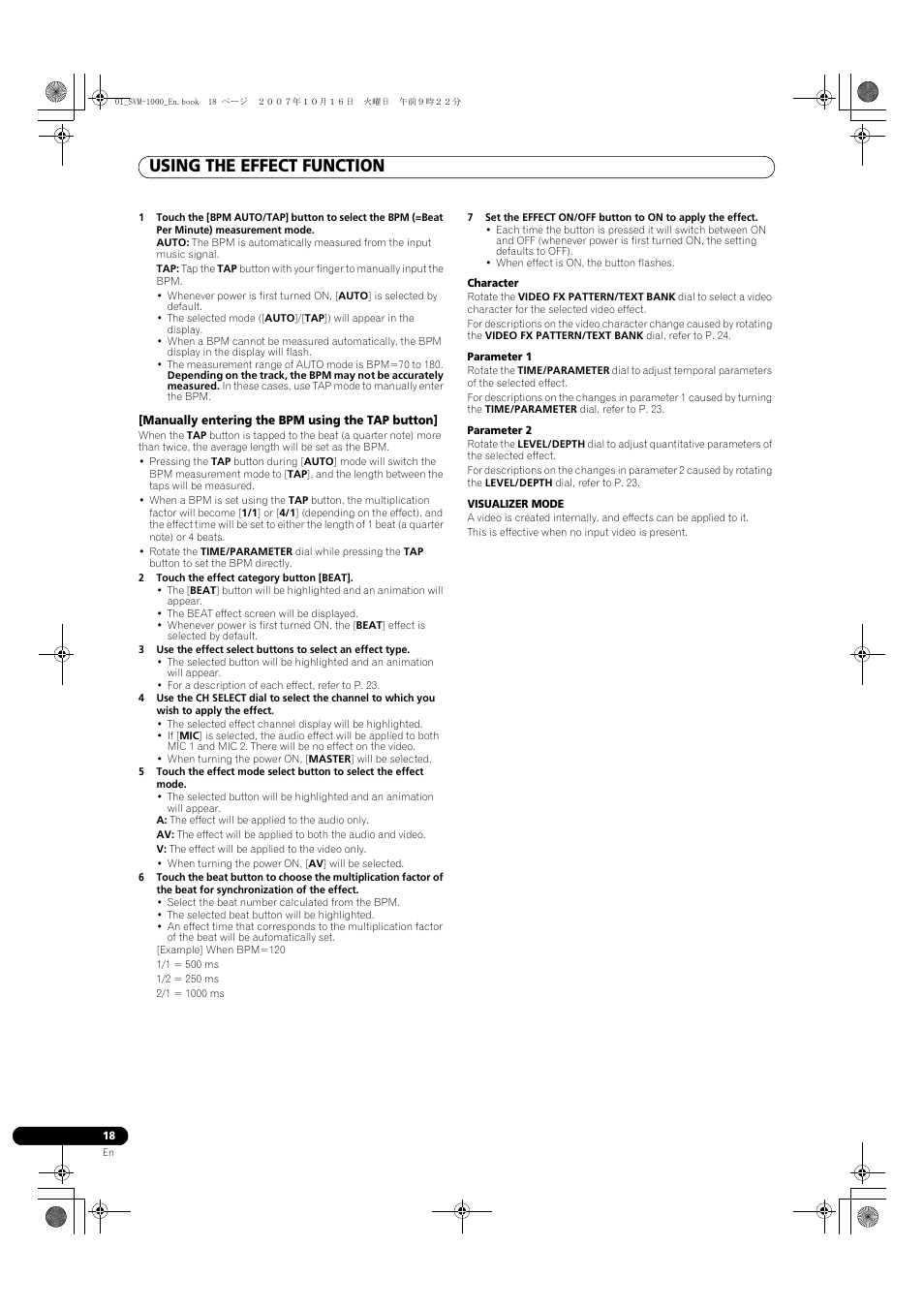 Using the effect function | Pioneer SVM-1000 User Manual | Page 18 / 326