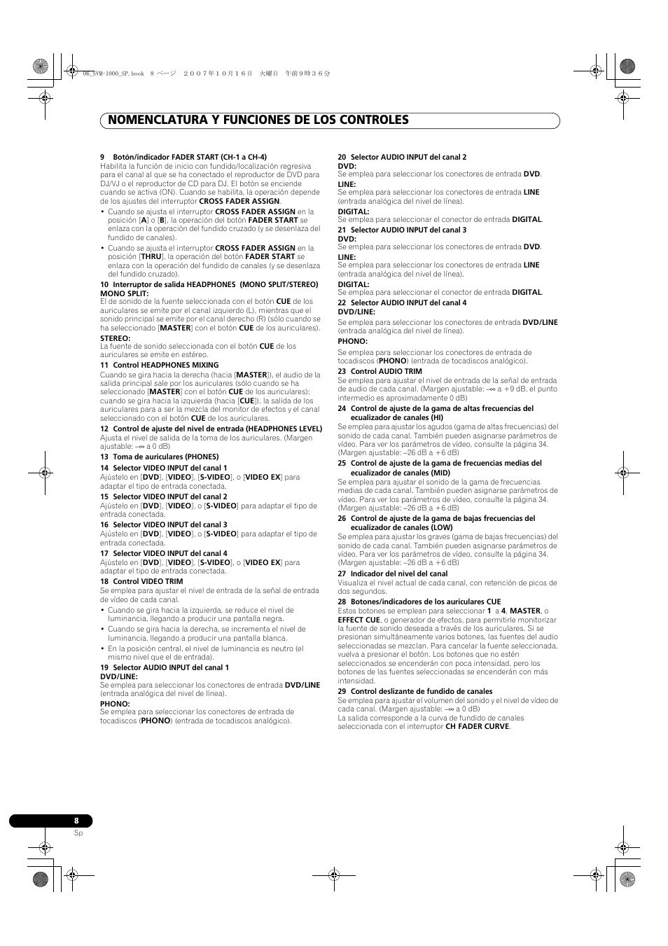 Nomenclatura y funciones de los controles | Pioneer SVM-1000 User Manual | Page 238 / 326