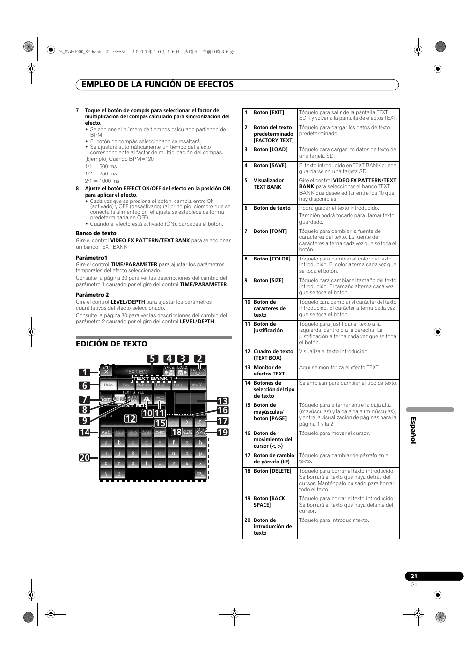 Edición de texto, Empleo de la función de efectos | Pioneer SVM-1000 User Manual | Page 251 / 326