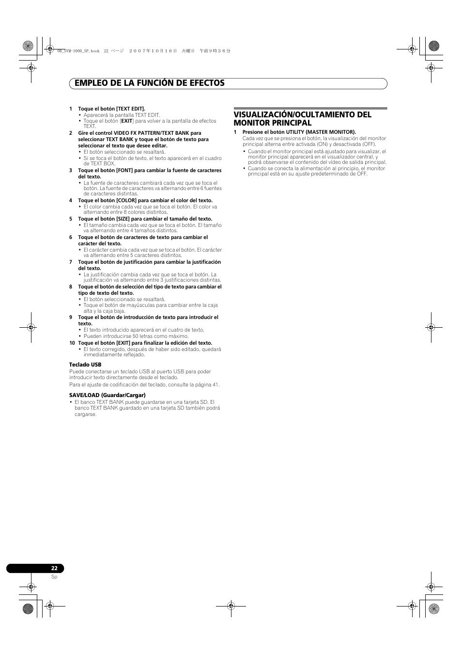 Visualización/ocultamiento del monitor principal, Empleo de la función de efectos | Pioneer SVM-1000 User Manual | Page 252 / 326