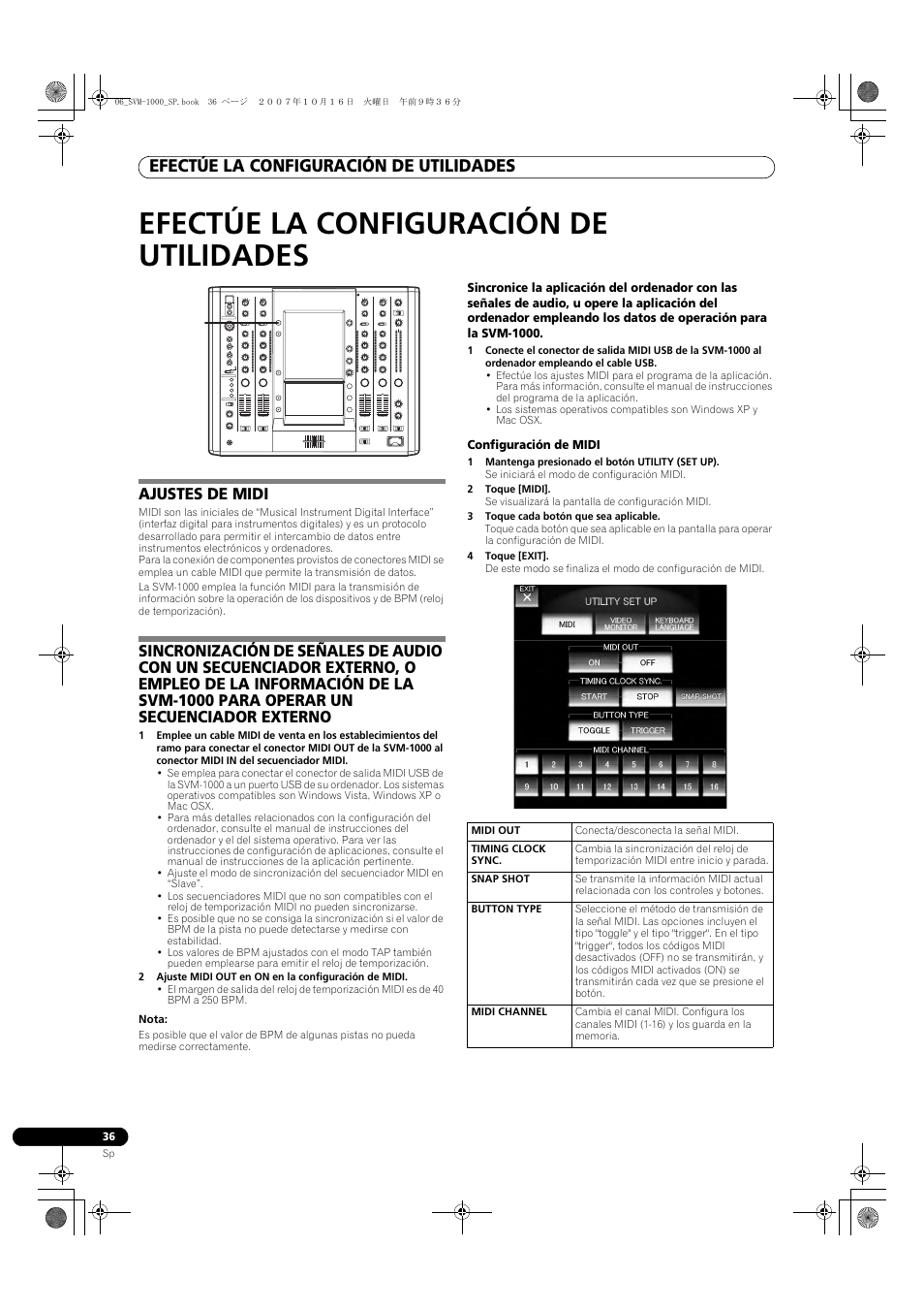 Efectúe la configuración de utilidades, Ajustes de midi | Pioneer SVM-1000 User Manual | Page 266 / 326