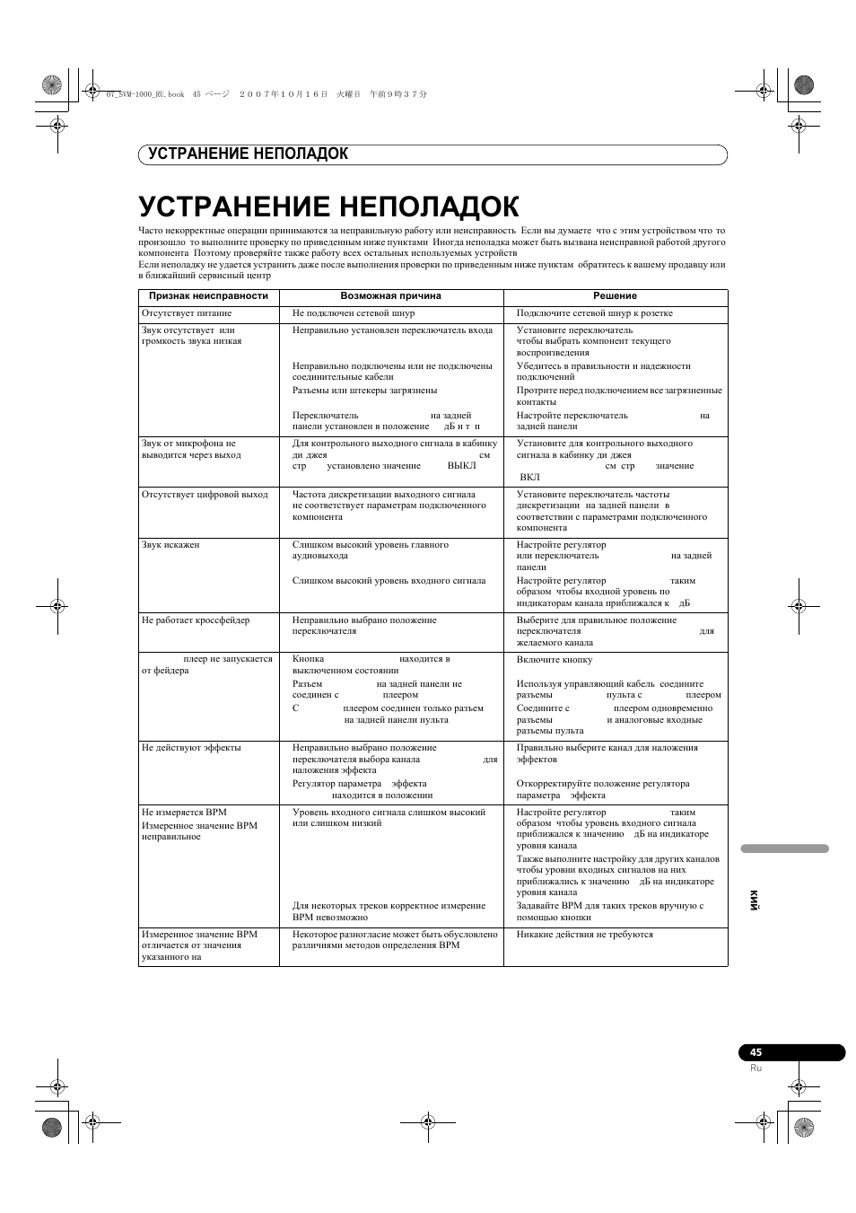Устранение неполадок | Pioneer SVM-1000 User Manual | Page 321 / 326