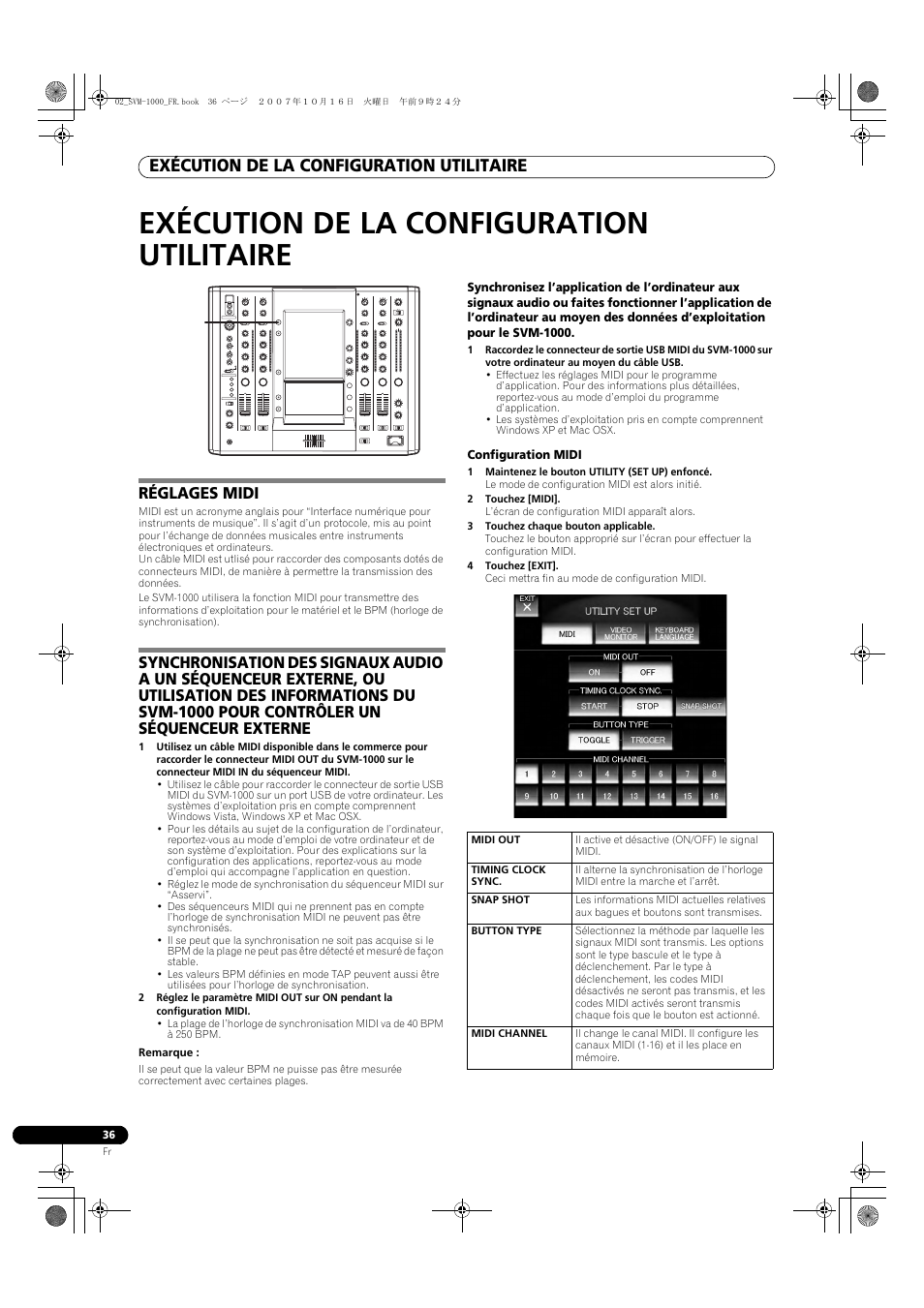 Exécution de la configuration utilitaire, Réglages midi | Pioneer SVM-1000 User Manual | Page 82 / 326