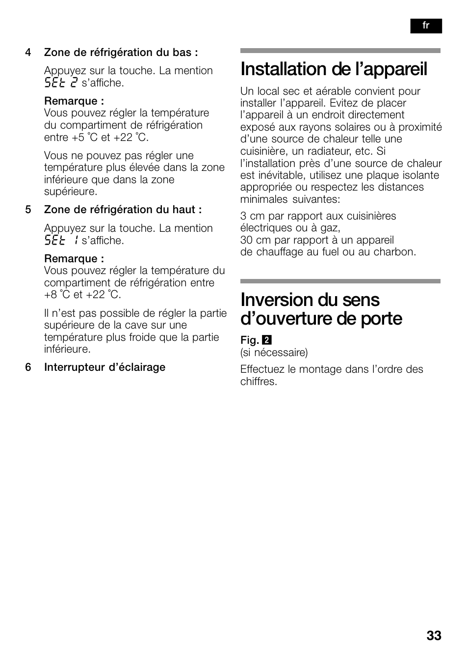 Installation de l’appareil, Inversion du sens d’ouverture de porte | Bosch KSW38940 Cave à vin de vieillissement Premium Luxe User Manual | Page 33 / 74