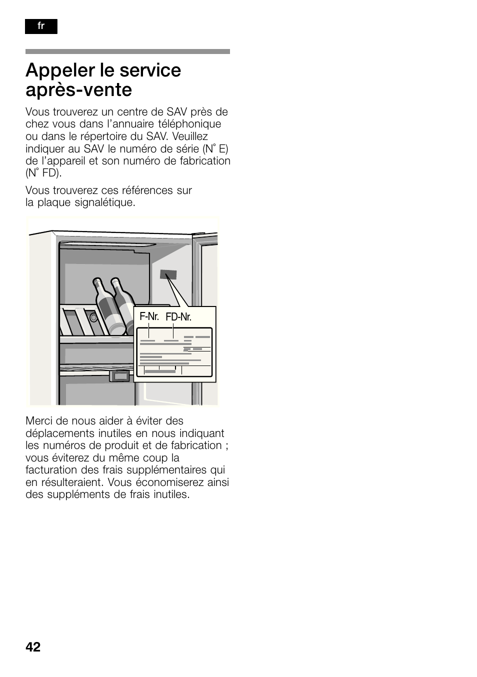 Appeler le service après-vente | Bosch KSW38940 Cave à vin de vieillissement Premium Luxe User Manual | Page 42 / 74