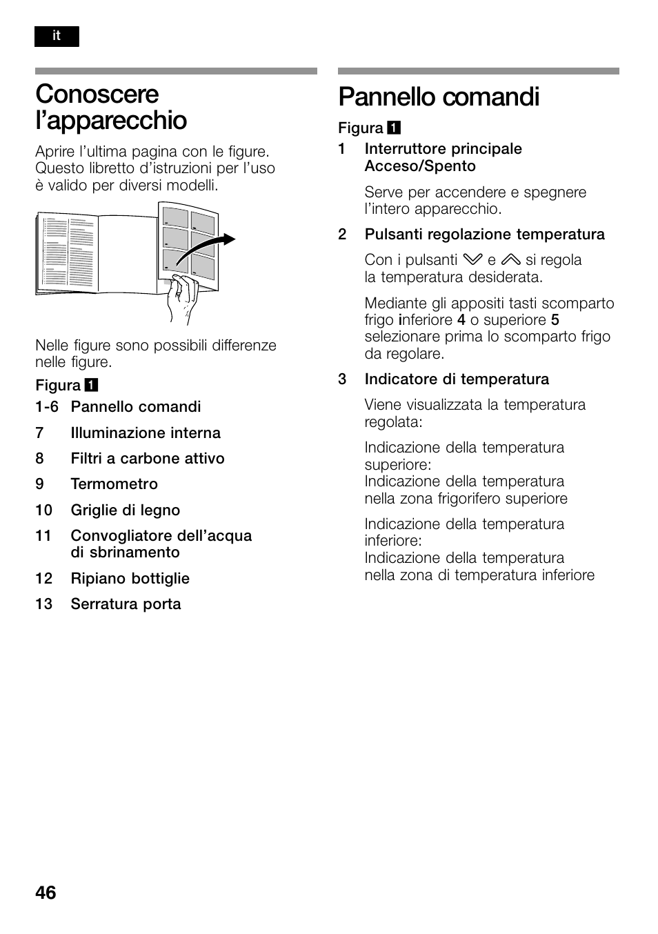 Conoscere l’apparecchio, Pannello comandi | Bosch KSW38940 Cave à vin de vieillissement Premium Luxe User Manual | Page 46 / 74