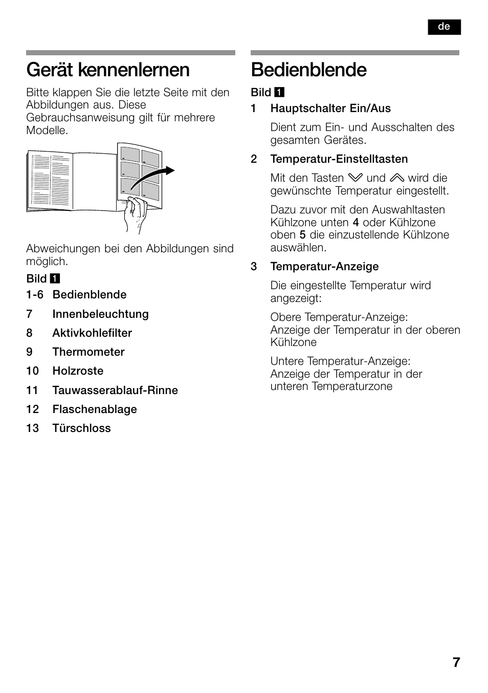 Gerät kennenlernen, Bedienblende | Bosch KSW38940 Cave à vin de vieillissement Premium Luxe User Manual | Page 7 / 74