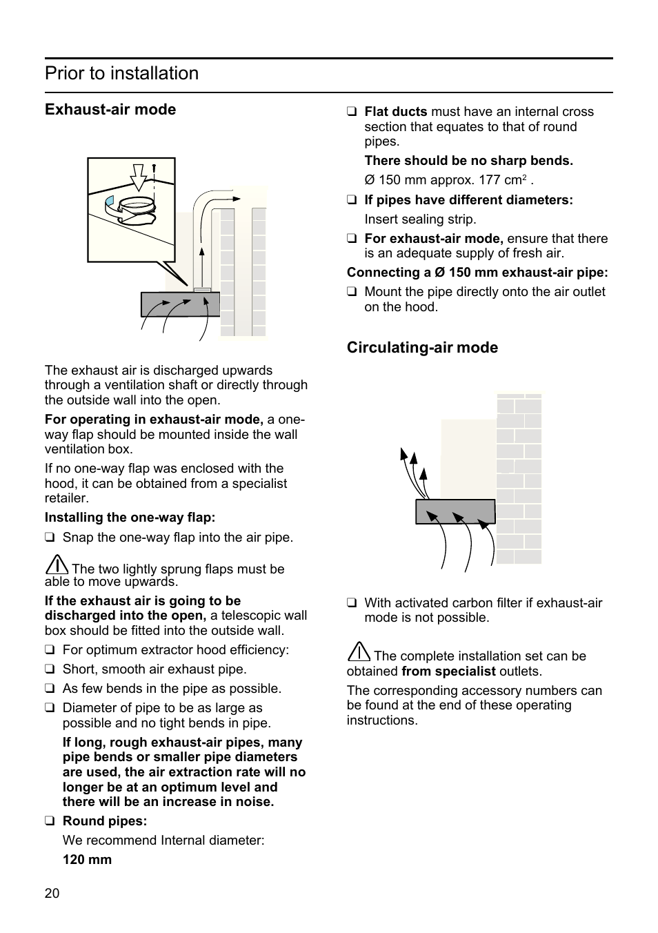 Prior to installation | Bosch DHU625M - inox Hotte classique 60 cm User Manual | Page 20 / 114