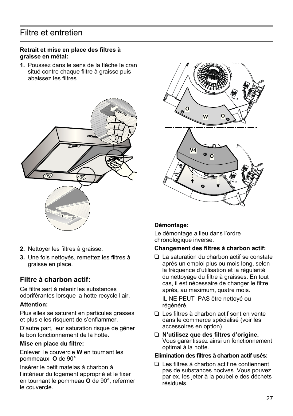 Filtre et entretien | Bosch DHU625M - inox Hotte classique 60 cm User Manual | Page 27 / 114