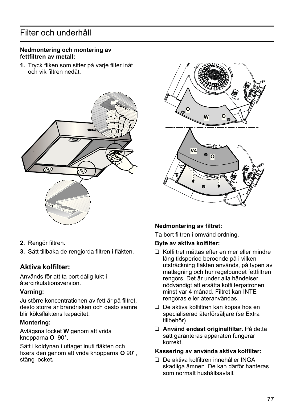 Filter och underhåll | Bosch DHU625M - inox Hotte classique 60 cm User Manual | Page 77 / 114