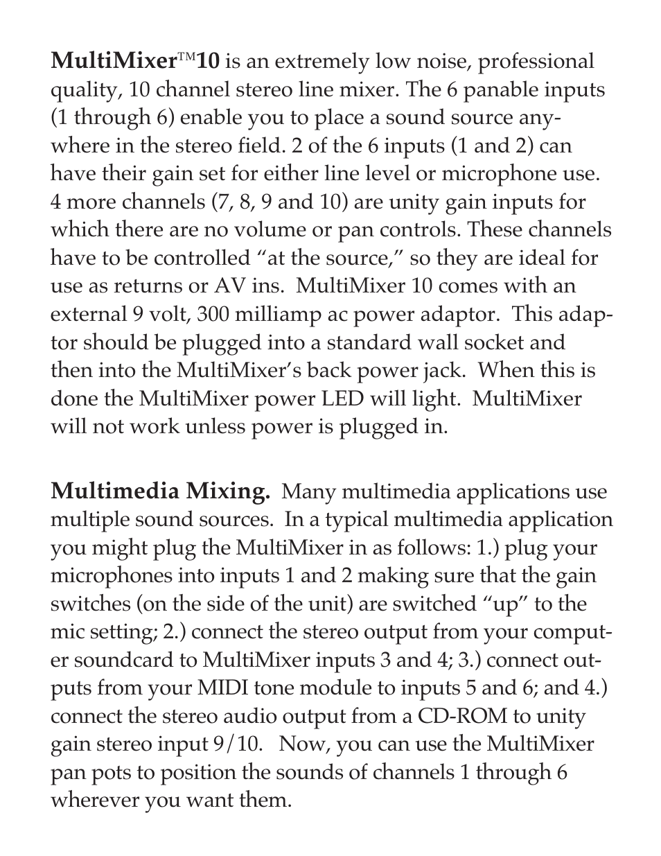 M-AUDIO Multimixer 10 User Manual | Page 2 / 4