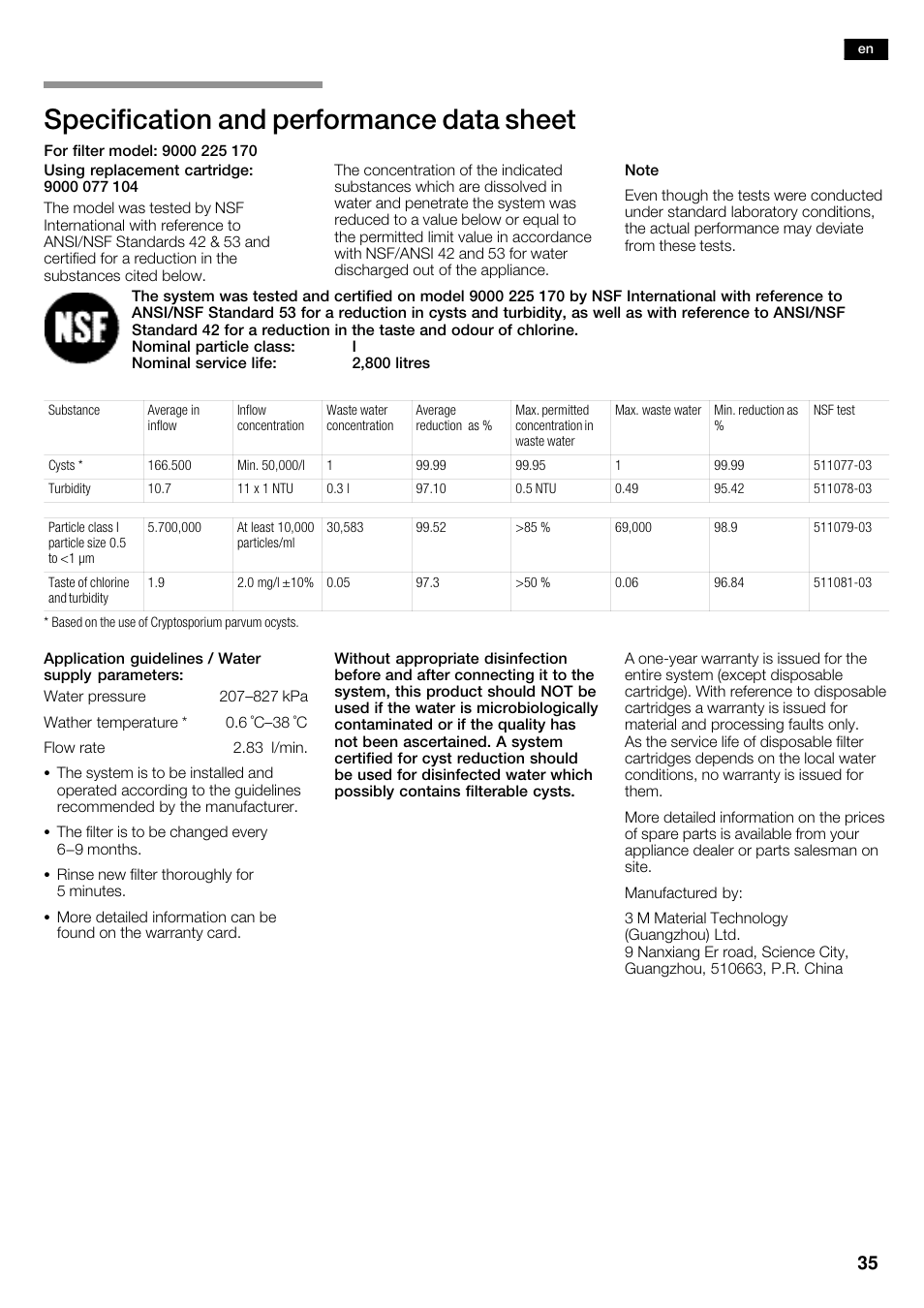 Specification and performance data sheet | Bosch KAD62V40 Réfrigérateur-congélateur américain Confort User Manual | Page 35 / 119