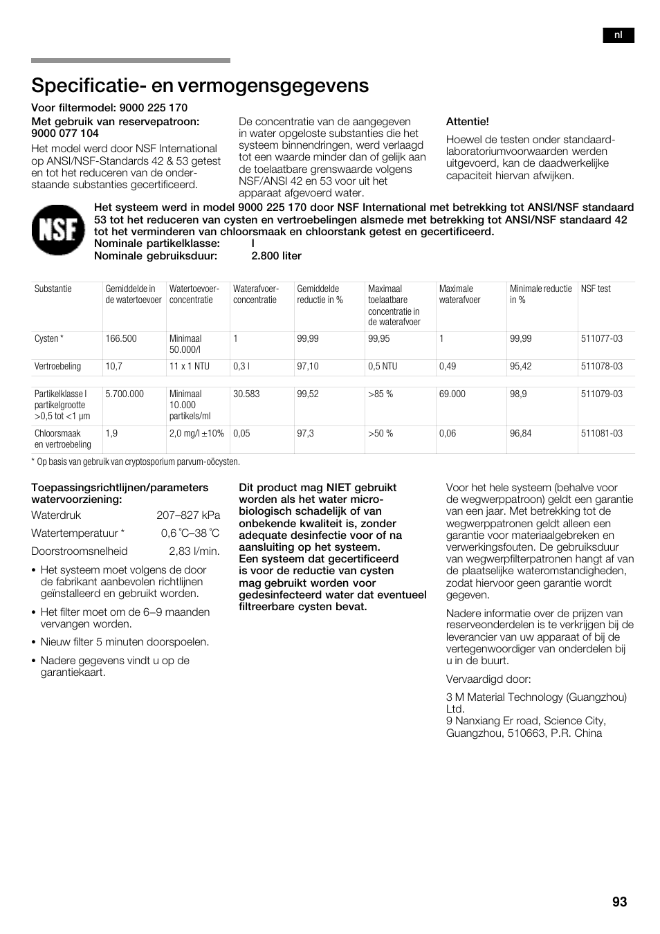 Specificatieć en vermogensgegevens | Bosch KAD62V40 Réfrigérateur-congélateur américain Confort User Manual | Page 93 / 119