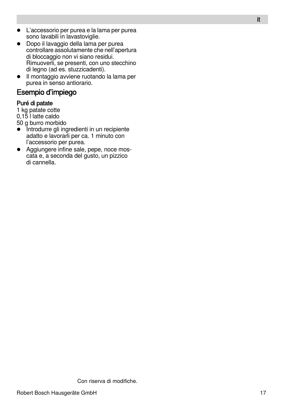 Esempio d’impiego | Bosch MSM87165 Mixeur plongeant noir EDG User Manual | Page 17 / 75