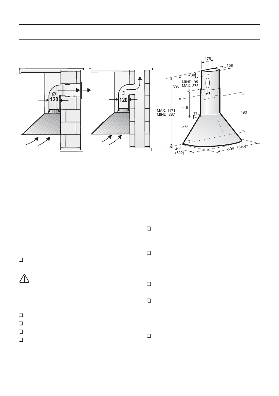 Før installering, Sugende funktion | Bosch DWA091450 - inox Hotte décorative murale 90 cm User Manual | Page 50 / 68