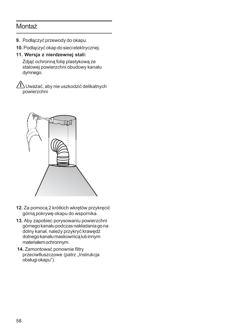 Montaż | Bosch DWA091450 - inox Hotte décorative murale 90 cm User Manual | Page 58 / 68