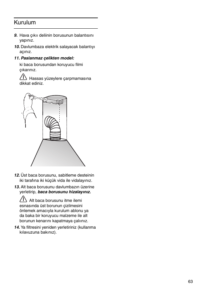 Kurulum | Bosch DWA091450 - inox Hotte décorative murale 90 cm User Manual | Page 63 / 68