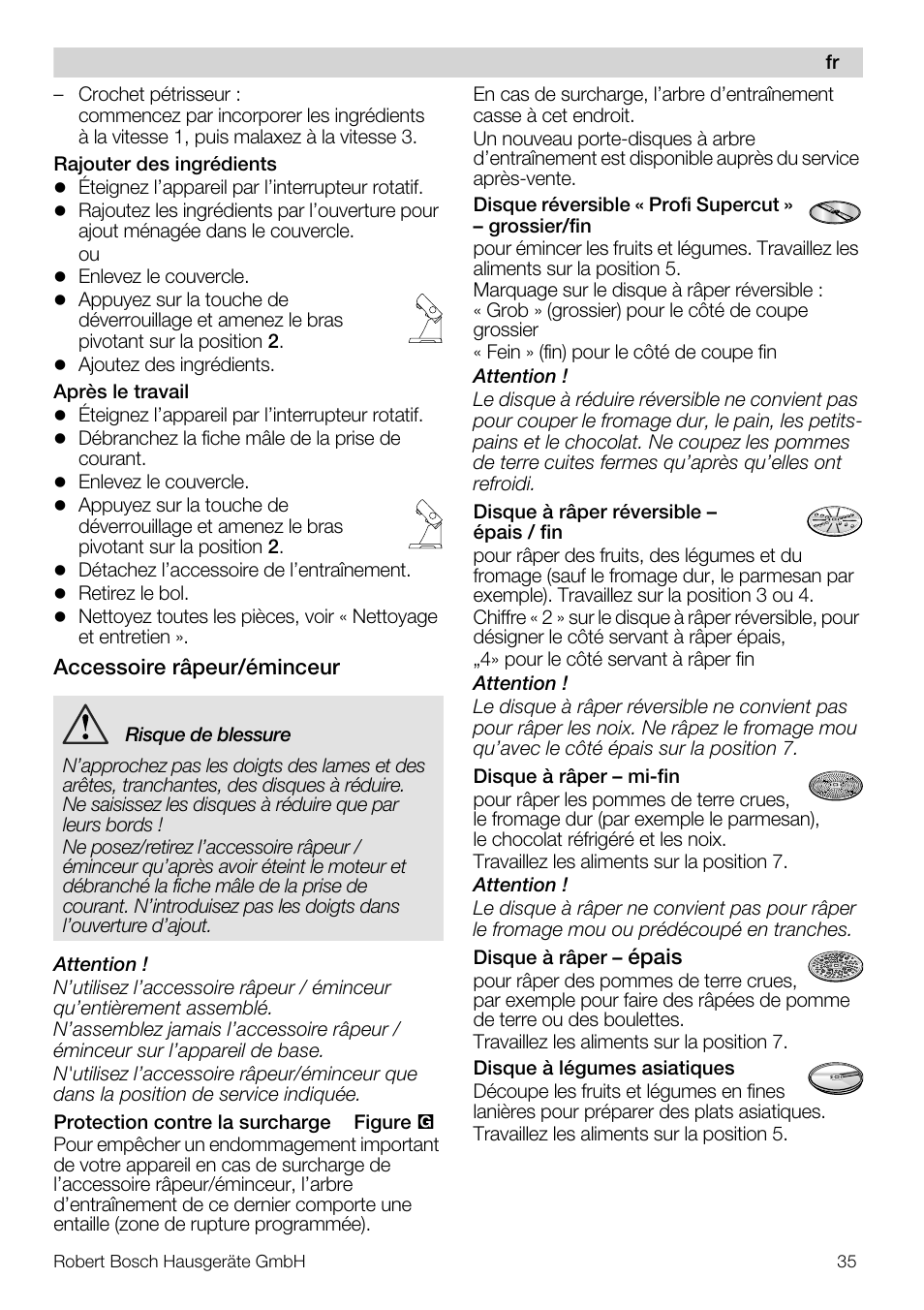 Bosch MUM57810 KITCHEN MACHINE INOX 900W HOME PRO Home Professional User Manual | Page 35 / 208