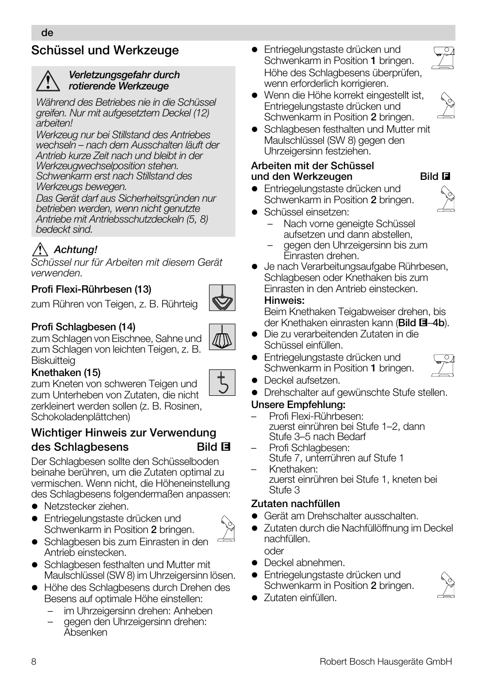 Schüssel und werkzeuge | Bosch MUM57810 KITCHEN MACHINE INOX 900W HOME PRO Home Professional User Manual | Page 8 / 208