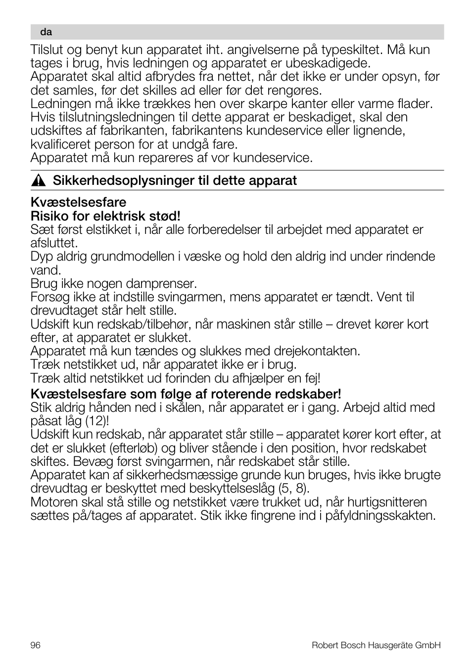 Bosch MUM57810 KITCHEN MACHINE INOX 900W HOME PRO Home Professional User Manual | Page 96 / 208