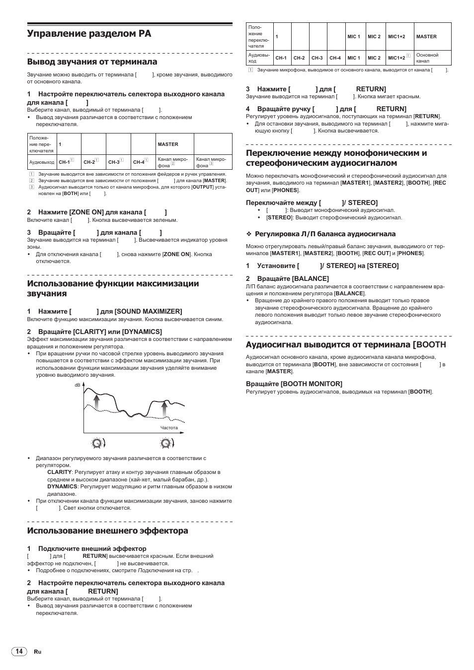 Управление разделом pa, Drb1492-b, Вывод звучания от терминала zone | Использование функции максимизации звучания, Использование внешнего эффектора, Аудиосигнал выводится от терминала [booth | Pioneer DJM-5000 User Manual | Page 110 / 114
