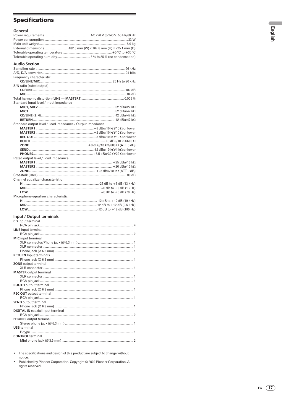 Specifications, Drb1492-b | Pioneer DJM-5000 User Manual | Page 17 / 114