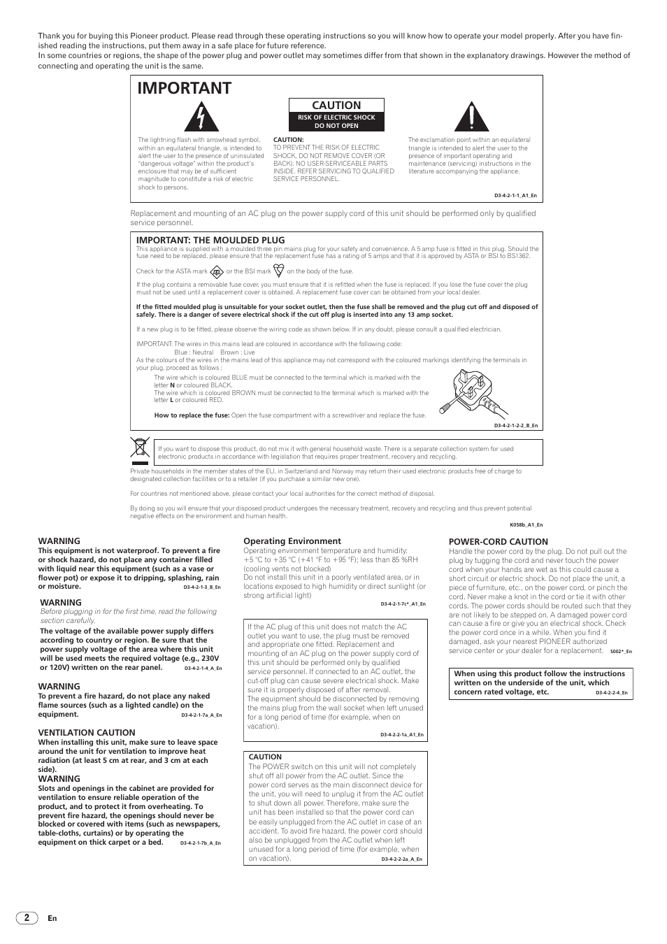 Important, Drb1492-b, Caution | Pioneer DJM-5000 User Manual | Page 2 / 114