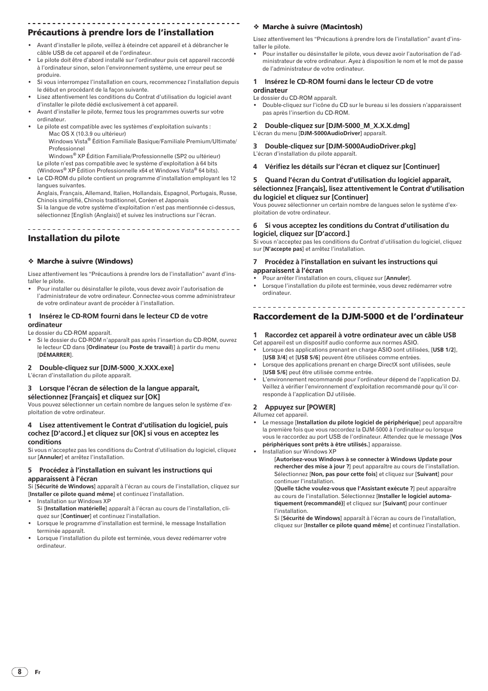 Drb1492-b, 24 précautions à prendre lors de l’installation, Installation du pilote | Raccordement de la djm-5000 et de l’ordinateur | Pioneer DJM-5000 User Manual | Page 24 / 114