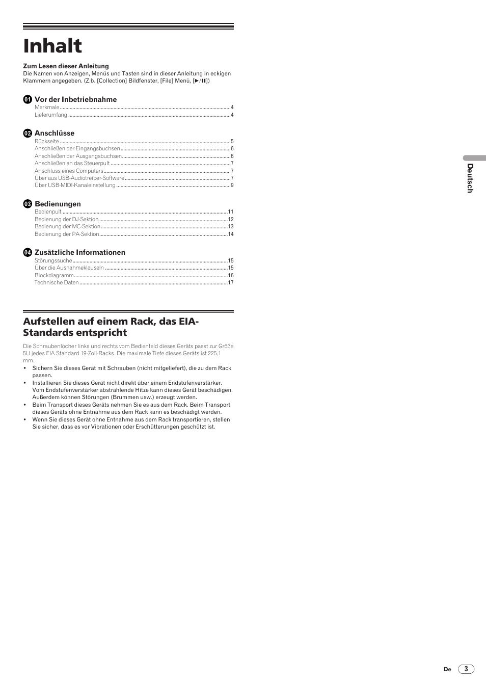 Dj-mischpult, Bedienungsanleitung, Inhalt | Pioneer DJM-5000 User Manual | Page 35 / 114
