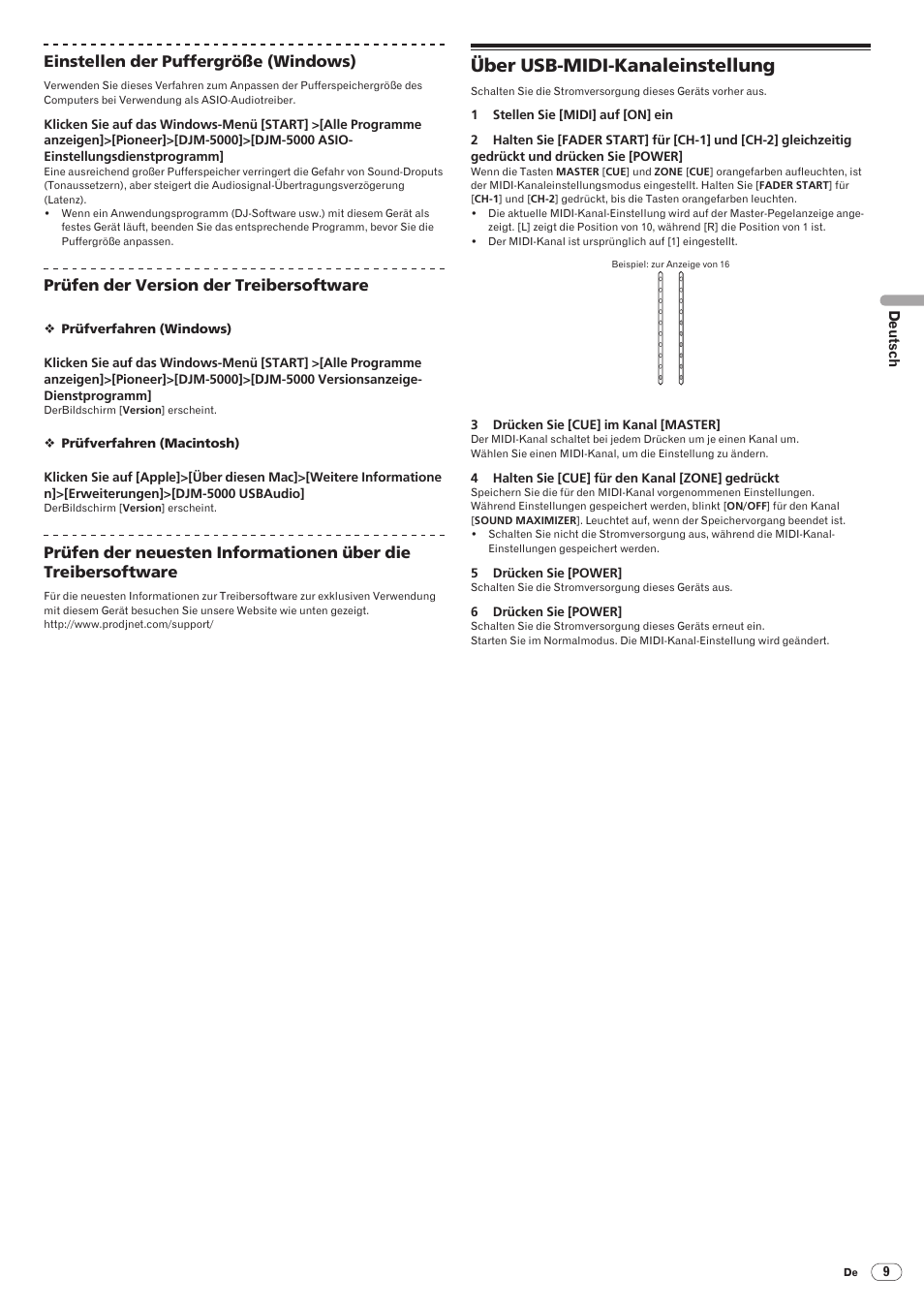 Über usb-midi-kanaleinstellung, Drb1492-b, 41 einstellen der puffergröße (windows) | Prüfen der version der treibersoftware, Deutsch | Pioneer DJM-5000 User Manual | Page 41 / 114