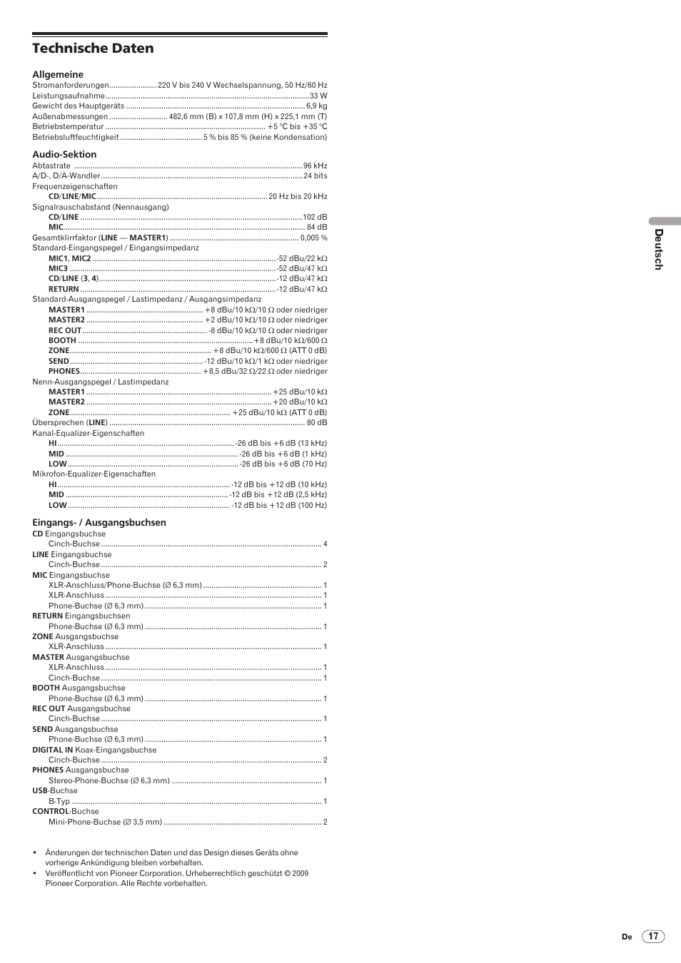 Technische daten, Drb1492-b | Pioneer DJM-5000 User Manual | Page 49 / 114