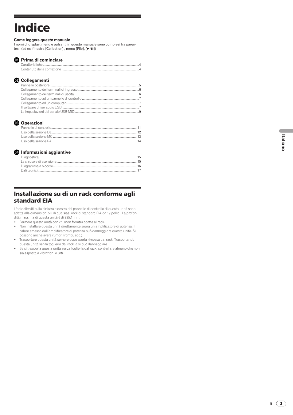 Indice﻿﻿(it), Mixer per dj, Istruzioni per l’uso | Indice | Pioneer DJM-5000 User Manual | Page 51 / 114