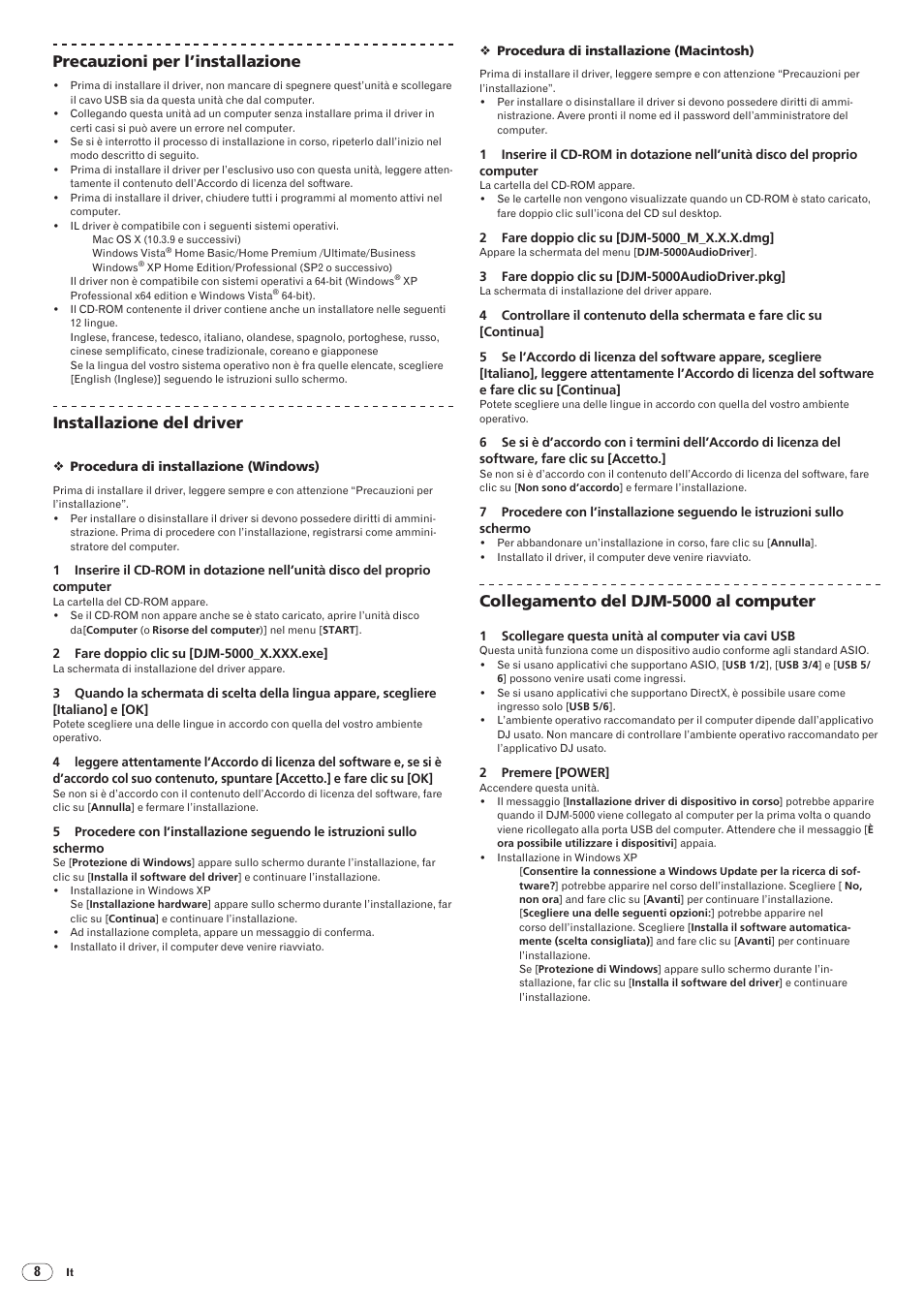 Drb1492-b, 56 precauzioni per l’installazione, Installazione del driver | Collegamento del djm-5000 al computer | Pioneer DJM-5000 User Manual | Page 56 / 114