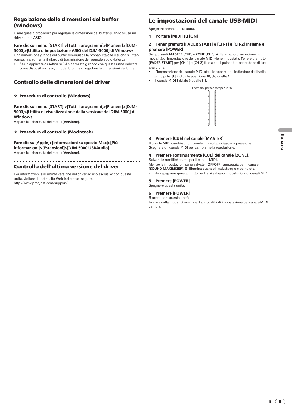 Le impostazioni del canale usb-midi, Drb1492-b, Controllo delle dimensioni del driver | Controllo dell’ultima versione del driver, Italiano | Pioneer DJM-5000 User Manual | Page 57 / 114
