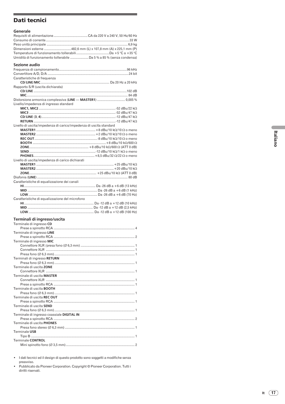 Dati tecnici, Drb1492-b | Pioneer DJM-5000 User Manual | Page 65 / 114